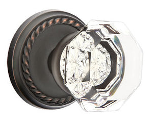OLD TOWN GLASS (OT) PRIVACY (BED/BATH) KNOB WITH 2-3/8" BACKSET AND 1/4" ROUND FACEPLATE AND STRIKEPLATE