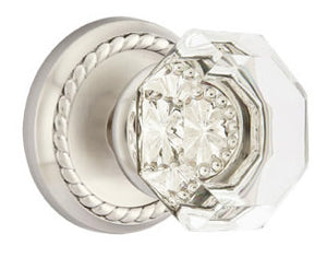 OLD TOWN GLASS (OT) PRIVACY (BED/BATH) KNOB WITH 2-3/8" BACKSET AND 1/4" ROUND FACEPLATE AND STRIKEPLATE