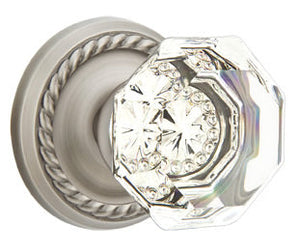 OLD TOWN GLASS (OT) PRIVACY (BED/BATH) KNOB WITH 2-3/8" BACKSET AND 1/4" ROUND FACEPLATE AND STRIKEPLATE