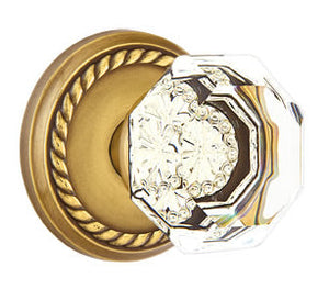 OLD TOWN GLASS (OT) PRIVACY (BED/BATH) KNOB WITH 2-3/8" BACKSET AND 1/4" ROUND FACEPLATE AND STRIKEPLATE