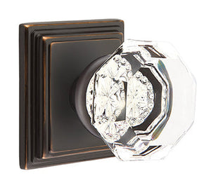OLD TOWN GLASS (OT) PRIVACY (BED/BATH) KNOB WITH 2-3/8" BACKSET AND 1/4" ROUND FACEPLATE AND STRIKEPLATE