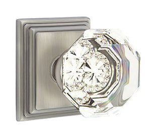 OLD TOWN GLASS (OT) PRIVACY (BED/BATH) KNOB WITH 2-3/8" BACKSET AND 1/4" ROUND FACEPLATE AND STRIKEPLATE