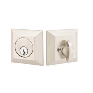 QUINCY DEADBOLT WITH 2-3/8" BACKSET AND 1/4" ROUND FACEPLATE AND STRIKEPLATE
