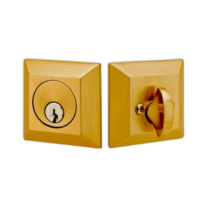 QUINCY DEADBOLT WITH 2-3/8" BACKSET AND 1/4" ROUND FACEPLATE AND STRIKEPLATE