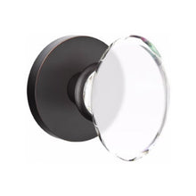 Load image into Gallery viewer, HAMPTON GLASS (HT) PRIVACY (BED/BATH) KNOB WITH 2-3/8&quot; BACKSET AND 1/4&quot; ROUND FACEPLATE AND STRIKEPLATE WITH MODERN ROSETTE
