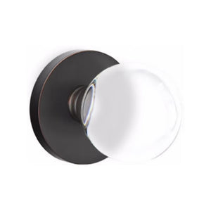 BRISTOL GLASS (BL) PRIVACY (BED/BATH) KNOB WITH 2-3/8" BACKSET AND 1/4" ROUND FACEPLATE AND STRIKEPLATE WITH MODERN ROSETTE