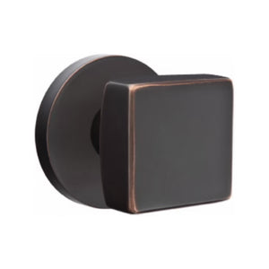 SQUARE (SQU) PRIVACY (BED/BATH) KNOB WITH 2-3/8" BACKSET AND 1/4" ROUND FACEPLATE AND STRIKEPLATE