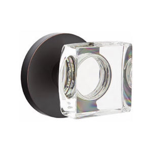 MODERN SQUARE GLASS (MSC) PRIVACY (BED/BATH) KNOB WITH 2-3/8" BACKSET AND 1/4" ROUND FACEPLATE AND STRIKEPLATE