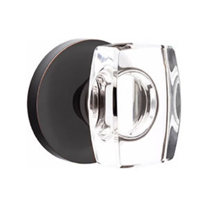 WINDSOR GLASS (WS) PRIVACY (BED/BATH) KNOB WITH 2-3/8" BACKSET AND 1/4" ROUND FACEPLATE AND STRIKEPLATE WITH MODERN ROSETTE