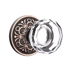 LOWELL GLASS (LW) PRIVACY (BED/BATH) KNOB WITH 2-3/8" BACKSET AND 1/4" ROUND FACEPLATE AND STRIKEPLATE