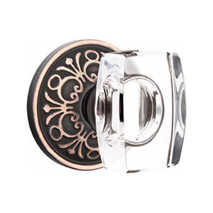 WINDSOR GLASS (WS) PRIVACY (BED/BATH) KNOB WITH 2-3/8" BACKSET AND 1/4" ROUND FACEPLATE AND STRIKEPLATE WITH TRADITIONAL ROSETTE