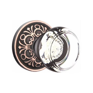 GEORGETOWN GLASS (GT) PRIVACY (BED/BATH) KNOB WITH 2-3/8" BACKSET AND 1/4" ROUND FACEPLATE AND STRIKEPLATE