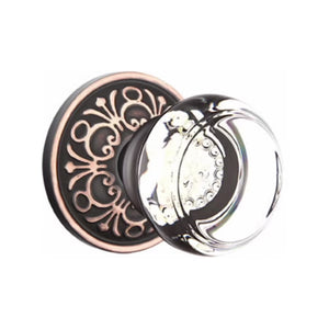 GEORGETOWN GLASS (GT) PASSAGE (HALL/CLOSET) KNOB WITH 2-3/8" BACKSET AND 1/4" ROUND FACEPLATE AND STRIKEPLATE