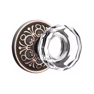LOWELL GLASS (LW) PASSAGE (HALL/CLOSET) KNOB WITH 2-3/8" BACKSET AND 1/4" ROUND FACEPLATE AND STRIKEPLATE