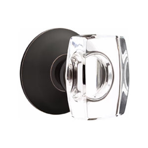 WINDSOR GLASS (WS) PRIVACY (BED/BATH) KNOB WITH 2-3/8" BACKSET AND 1/4" ROUND FACEPLATE AND STRIKEPLATE WITH MODERN ROSETTE