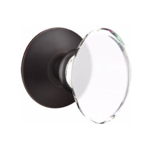 HAMPTON GLASS (HT) PRIVACY (BED/BATH) KNOB WITH 2-3/8" BACKSET AND 1/4" ROUND FACEPLATE AND STRIKEPLATE WITH MODERN ROSETTE
