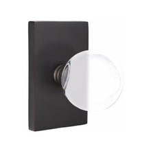 Load image into Gallery viewer, BRISTOL GLASS (BL) PRIVACY (BED/BATH) KNOB WITH 2-3/8&quot; BACKSET AND 1/4&quot; ROUND FACEPLATE AND STRIKEPLATE WITH MODERN ROSETTE
