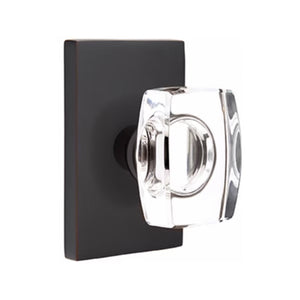 WINDSOR GLASS (WS) PRIVACY (BED/BATH) KNOB WITH 2-3/8" BACKSET AND 1/4" ROUND FACEPLATE AND STRIKEPLATE WITH MODERN ROSETTE