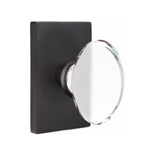 Load image into Gallery viewer, HAMPTON GLASS (HT) PRIVACY (BED/BATH) KNOB WITH 2-3/8&quot; BACKSET AND 1/4&quot; ROUND FACEPLATE AND STRIKEPLATE WITH MODERN ROSETTE
