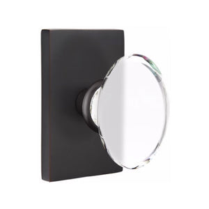 HAMPTON GLASS (HT) PRIVACY (BED/BATH) KNOB WITH 2-3/8" BACKSET AND 1/4" ROUND FACEPLATE AND STRIKEPLATE WITH MODERN ROSETTE
