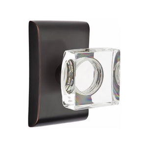 MODERN SQUARE GLASS (MSC) PRIVACY (BED/BATH) KNOB WITH 2-3/8" BACKSET AND 1/4" ROUND FACEPLATE AND STRIKEPLATE