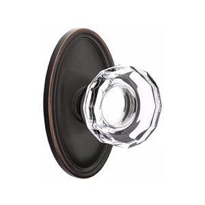 LOWELL GLASS (LW) PRIVACY (BED/BATH) KNOB WITH 2-3/8" BACKSET AND 1/4" ROUND FACEPLATE AND STRIKEPLATE