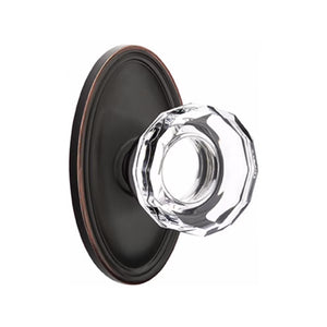 LOWELL GLASS (LW) PASSAGE (HALL/CLOSET) KNOB WITH 2-3/8" BACKSET AND 1/4" ROUND FACEPLATE AND STRIKEPLATE