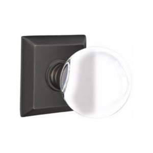 BRISTOL GLASS (BL) PASSAGE (HALL/CLOSET) KNOB WITH 2-3/8" BACKSET AND 1/4" ROUND FACEPLATE AND STRIKEPLATE WITH TRADITIONAL ROSETTE