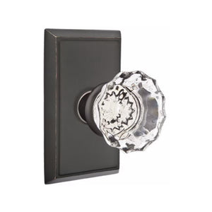 ASTORIA GLASS (AS) PRIVACY (BED/BATH) KNOB WITH 2-3/8" BACKSET AND 1/4" ROUND FACEPLATE AND STRIKEPLATE