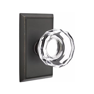 LOWELL GLASS (LW) PRIVACY (BED/BATH) KNOB WITH 2-3/8" BACKSET AND 1/4" ROUND FACEPLATE AND STRIKEPLATE