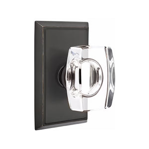 WINDSOR GLASS (WS) PRIVACY (BED/BATH) KNOB WITH 2-3/8" BACKSET AND 1/4" ROUND FACEPLATE AND STRIKEPLATE WITH TRADITIONAL ROSETTE