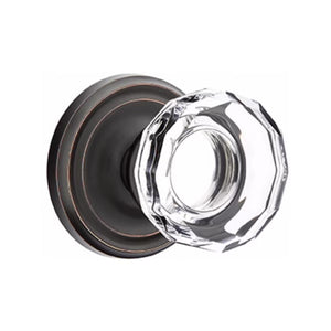 LOWELL GLASS (LW) PRIVACY (BED/BATH) KNOB WITH 2-3/8" BACKSET AND 1/4" ROUND FACEPLATE AND STRIKEPLATE