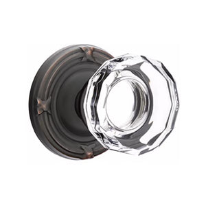 LOWELL GLASS (LW) PASSAGE (HALL/CLOSET) KNOB WITH 2-3/8" BACKSET AND 1/4" ROUND FACEPLATE AND STRIKEPLATE