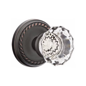 ASTORIA GLASS (AS) PRIVACY (BED/BATH) KNOB WITH 2-3/8" BACKSET AND 1/4" ROUND FACEPLATE AND STRIKEPLATE