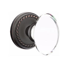 Load image into Gallery viewer, HAMPTON GLASS (HT) PRIVACY (BED/BATH) KNOB WITH 2-3/8&quot; BACKSET AND 1/4&quot; FACEPLATE AND STRIKEPLATE WITH TRADITIONAL ROSETTE
