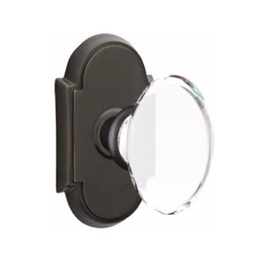 HAMPTON GLASS (HT) PRIVACY (BED/BATH) KNOB WITH 2-3/8" BACKSET AND 1/4" FACEPLATE AND STRIKEPLATE WITH TRADITIONAL ROSETTE