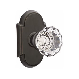 ASTORIA GLASS (AS) PRIVACY (BED/BATH) KNOB WITH 2-3/8" BACKSET AND 1/4" ROUND FACEPLATE AND STRIKEPLATE