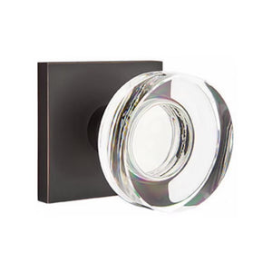 MODERN DISC GLASS (MDC) PRIVACY (BED/BATH) KNOB WITH 2-3/8" BACKSET AND 1/4" ROUND FACEPLATE AND STRIKEPLATE