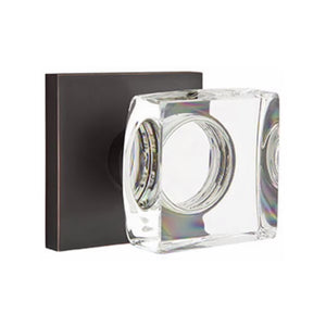MODERN SQUARE GLASS (MSC) PASSAGE (HALL/CLOSET) KNOB WITH 2-3/8" BACKSET AND 1/4" ROUND FACEPLATE AND STRIKEPLATE