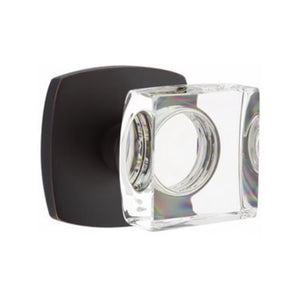 MODERN SQUARE GLASS (MSC) PASSAGE (HALL/CLOSET) KNOB WITH 2-3/8" BACKSET AND 1/4" ROUND FACEPLATE AND STRIKEPLATE