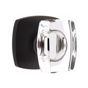 WINDSOR GLASS (WS) PRIVACY (BED/BATH) KNOB WITH 2-3/8" BACKSET AND 1/4" ROUND FACEPLATE AND STRIKEPLATE WITH MODERN ROSETTE