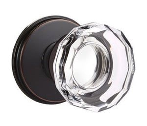 LOWELL GLASS (LW) PRIVACY (BED/BATH) KNOB WITH 2-3/8" BACKSET AND 1/4" ROUND FACEPLATE AND STRIKEPLATE