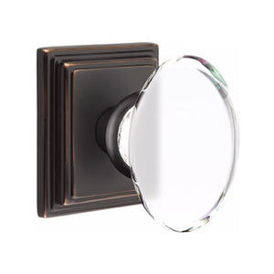 HAMPTON GLASS (HT) PRIVACY (BED/BATH) KNOB WITH 2-3/8" BACKSET AND 1/4" FACEPLATE AND STRIKEPLATE WITH TRADITIONAL ROSETTE