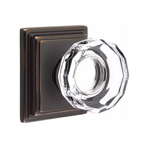 LOWELL GLASS (LW) PRIVACY (BED/BATH) KNOB WITH 2-3/8" BACKSET AND 1/4" ROUND FACEPLATE AND STRIKEPLATE
