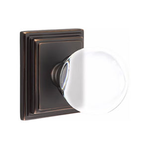 BRISTOL GLASS (BL) PRIVACY (BED/ BATH) KNOB WITH 2-3/8" BACKSET AND 1/4" ROUND FACEPLATE AND STRIKEPLATE WITH TRADITIONAL ROSETTE