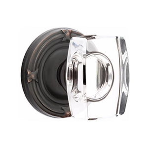 WINDSOR GLASS (WS) PRIVACY (BED/BATH) KNOB WITH 2-3/8" BACKSET AND 1/4" ROUND FACEPLATE AND STRIKEPLATE WITH TRADITIONAL ROSETTE