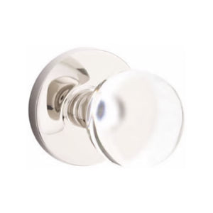 BRISTOL GLASS (BL) PRIVACY (BED/BATH) KNOB WITH 2-3/8" BACKSET AND 1/4" ROUND FACEPLATE AND STRIKEPLATE WITH MODERN ROSETTE