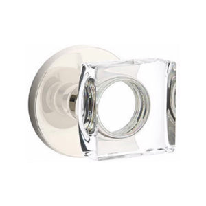 MODERN SQUARE GLASS (MSC) PRIVACY (BED/BATH) KNOB WITH 2-3/8" BACKSET AND 1/4" ROUND FACEPLATE AND STRIKEPLATE