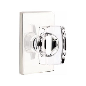 WINDSOR GLASS (WS) PRIVACY (BED/BATH) KNOB WITH 2-3/8" BACKSET AND 1/4" ROUND FACEPLATE AND STRIKEPLATE WITH MODERN ROSETTE