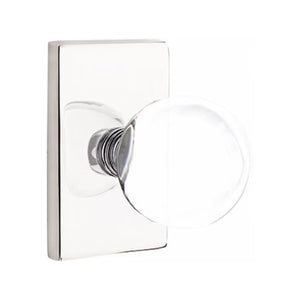 BRISTOL GLASS (BL) PRIVACY (BED/BATH) KNOB WITH 2-3/8" BACKSET AND 1/4" ROUND FACEPLATE AND STRIKEPLATE WITH MODERN ROSETTE